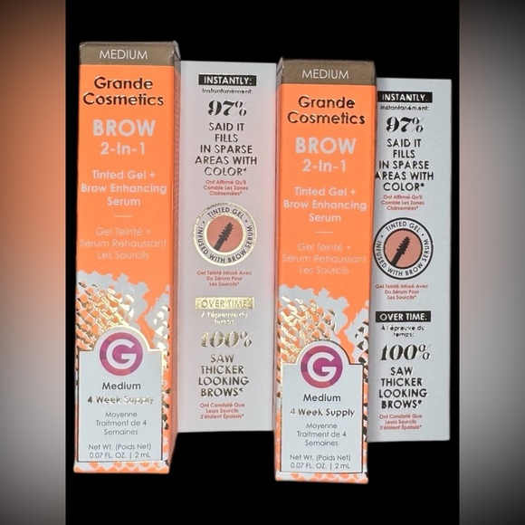 Grande Cosmetics GrandeBrow 2-in-1 Tinted Brow Gel Bundle of 2 Shade Medium - Picture 1 of 16